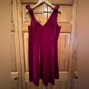 Draper James Deep Berry Velvet Bow Shoulder Dress